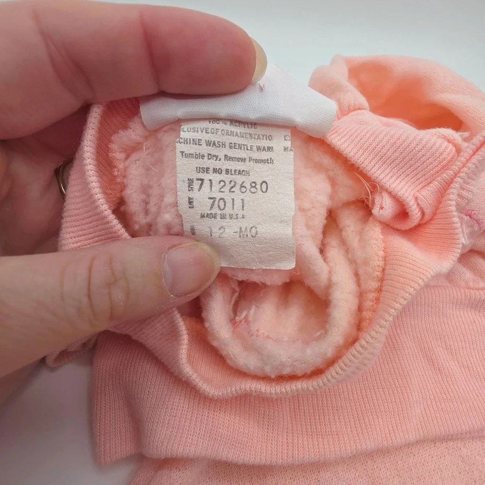 Vintage Hearts Pink Fleece Tracksuit Set Animal Applique 12 Months‎ Made in USA